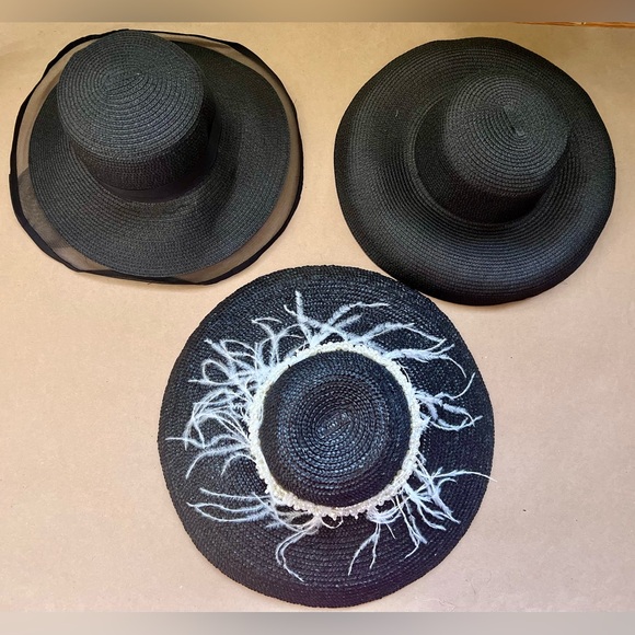 Bundle of 3 Black Wide-Brimmed Hats with Decorative Patterns main image 6
